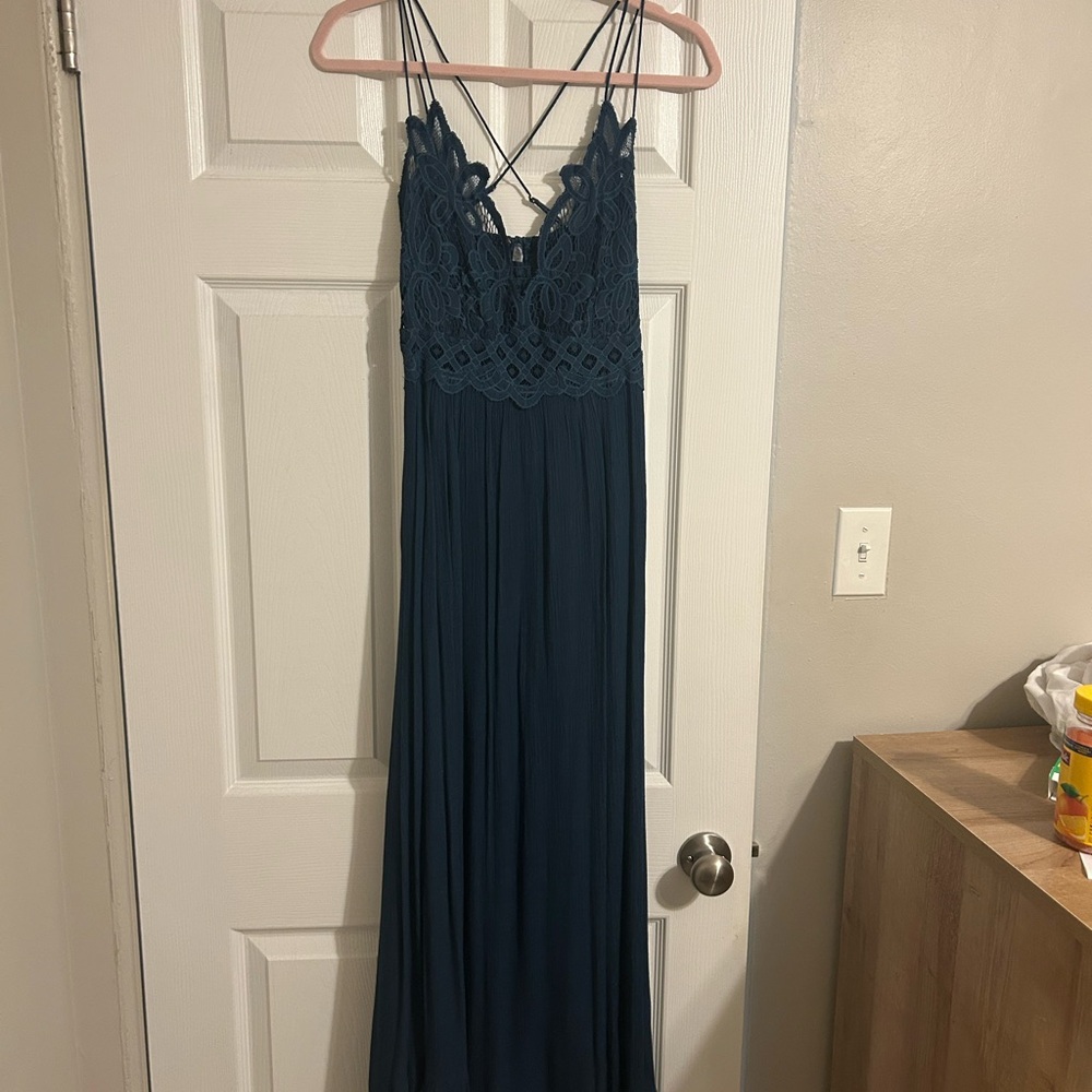 Free People Teal Lace Maxi Dress